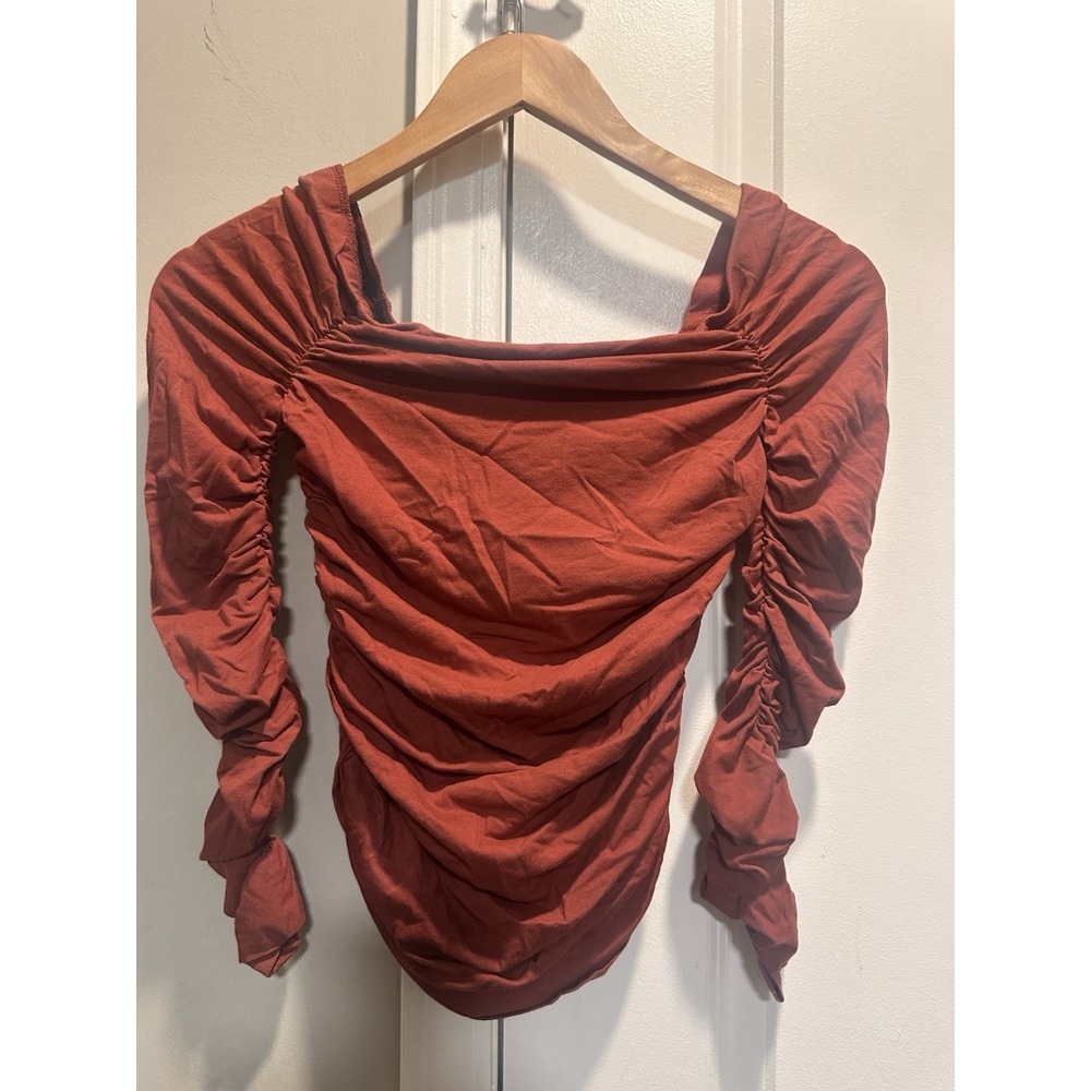 Maeve By Anthropologie Orange Scrunchie Long Sleeve Shirt XXS